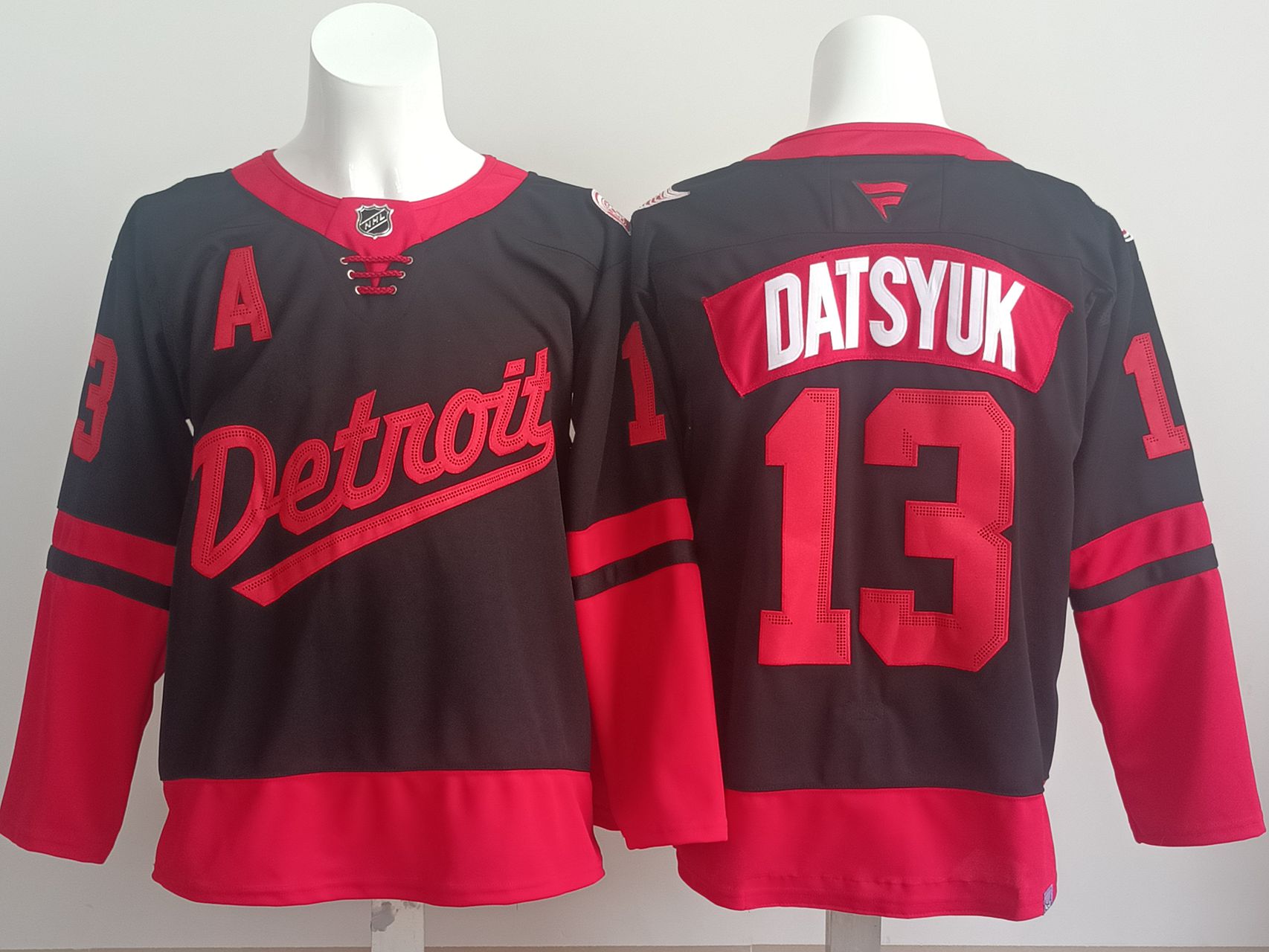 Men Detroit Red Wings #13 Datsyuk Black red 2025 Fanatics Home Premium NHL Jersey style 1->detroit red wings->NHL Jersey